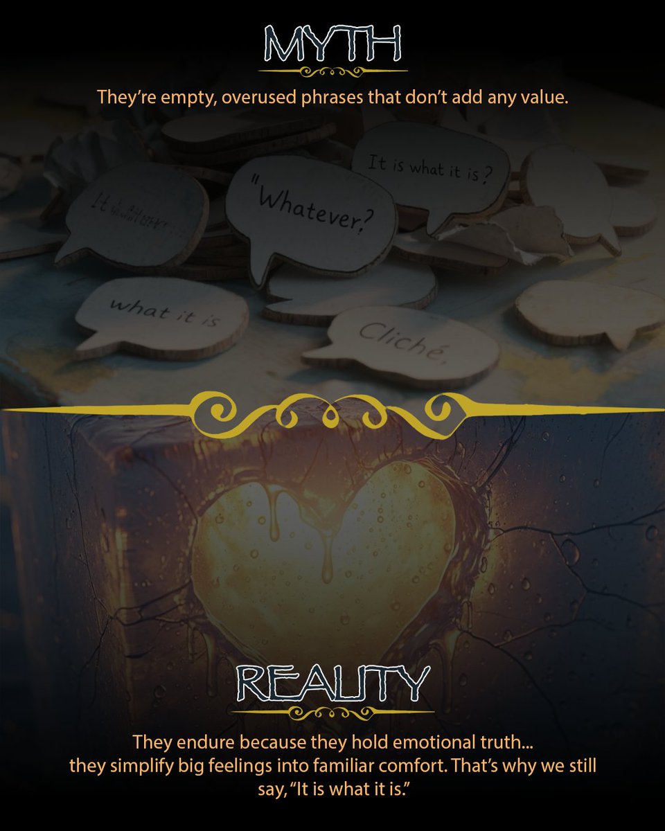 BrianSBrad62424's tweet image. They’re just overused words with no real value.

Reality: They last because they speak truth. Clichés simplify emotions into something we can all understand — that’s why we still say, “It is what it is.”

#briansbradley #theclichechronicles #authenticexpression #healingcontent