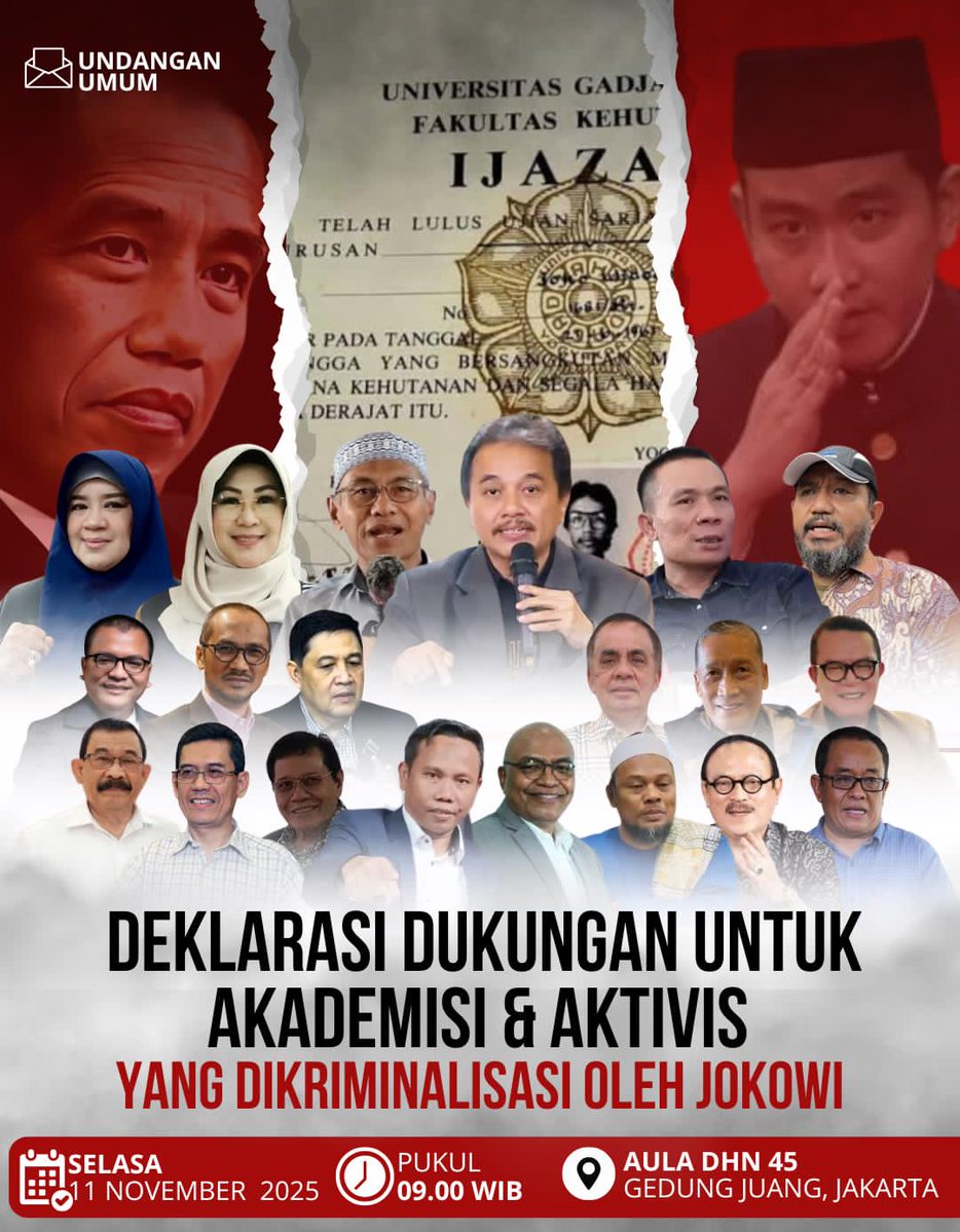DEKLARASI DUKUNGAN AKADEMISI DAN AKTIVIS, GEDUNG JOEANG SELASA 11 NOVEMBER 2025
Untuk <a href="/SianiparRismon/">Rismon Hasiholan Sianipar</a>  dkk