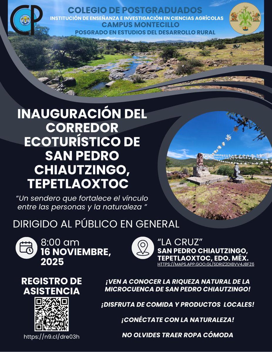 Inauguración del Corredor Ecoturístico de San Pedro Chiautzingo, Tepetlaoxtoc, Estado de México. Campus Montecillo