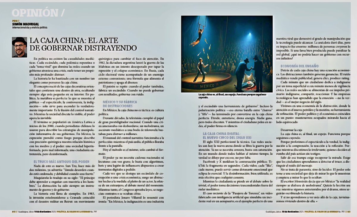 La #CajaChina: El Arte de Gobernar Distrayendo.

En política no existen las casualidades mediáticas. Cada escándalo, cada polémica repentina o cada “tema viral” que domina las redes cuando un gobierno atraviesa una crisis, suele tener un propósito más profundo: distraer
#Opinión