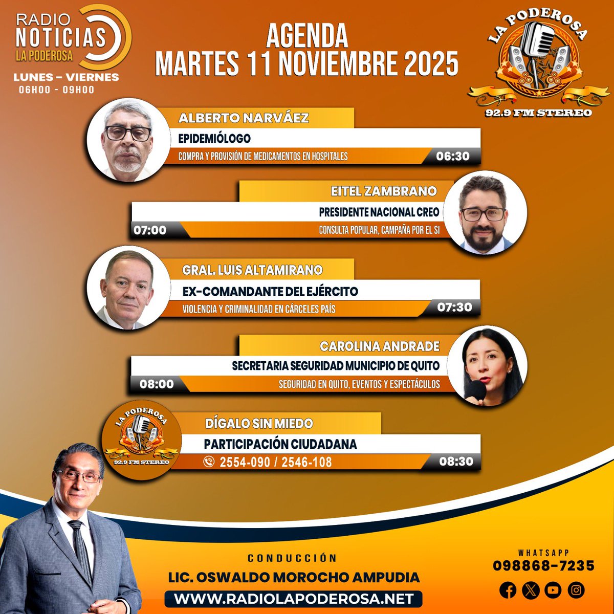 Agenda del Día
📅 Martes 11 de Noviembre 2025
📻 92.9 FM ¡Sintonízanos en vivo!
🎥 Facebook Live
#RadioNoticias | #Noticiero | #Entrevistas 
<a href="/GaloWEnriquez1/">Galo W. Enriquez E.Mag.</a>