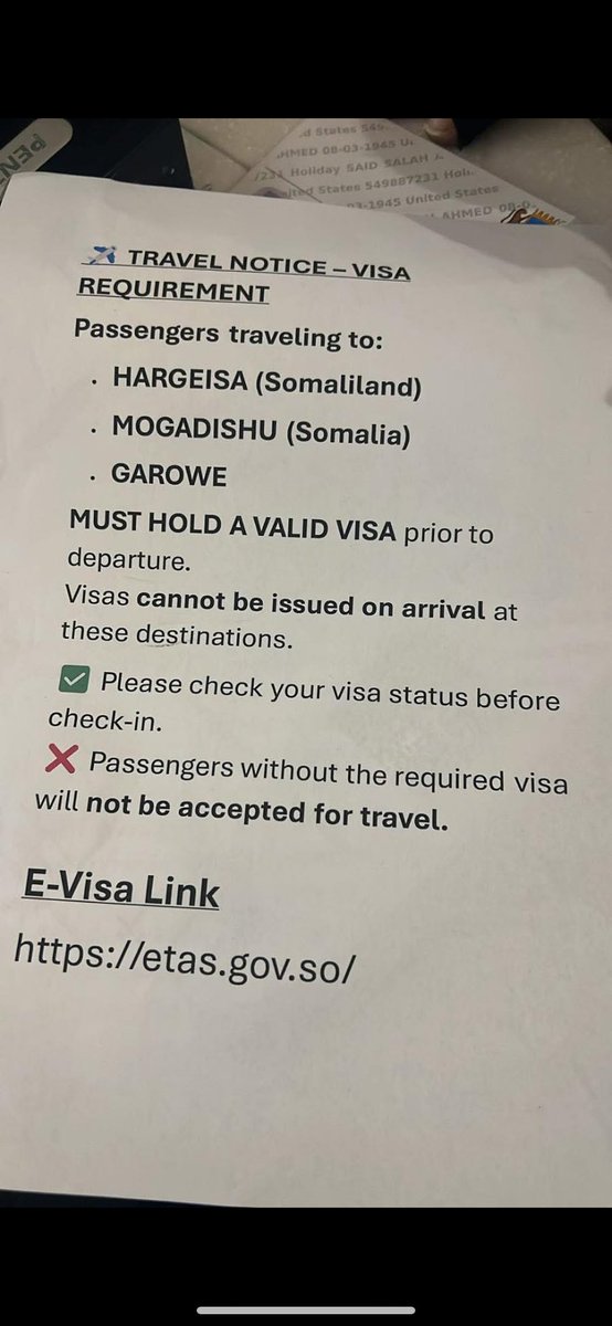 Oligarchow's tweet photo. @flyethiopian had placed this notice at their gate at London Heathrow Airport for everyone visiting Somaliland and Somalia.
It’s the same website whose Somalia data which had been private was hacked tonight, and the private information of tens of thousands of people is now public.