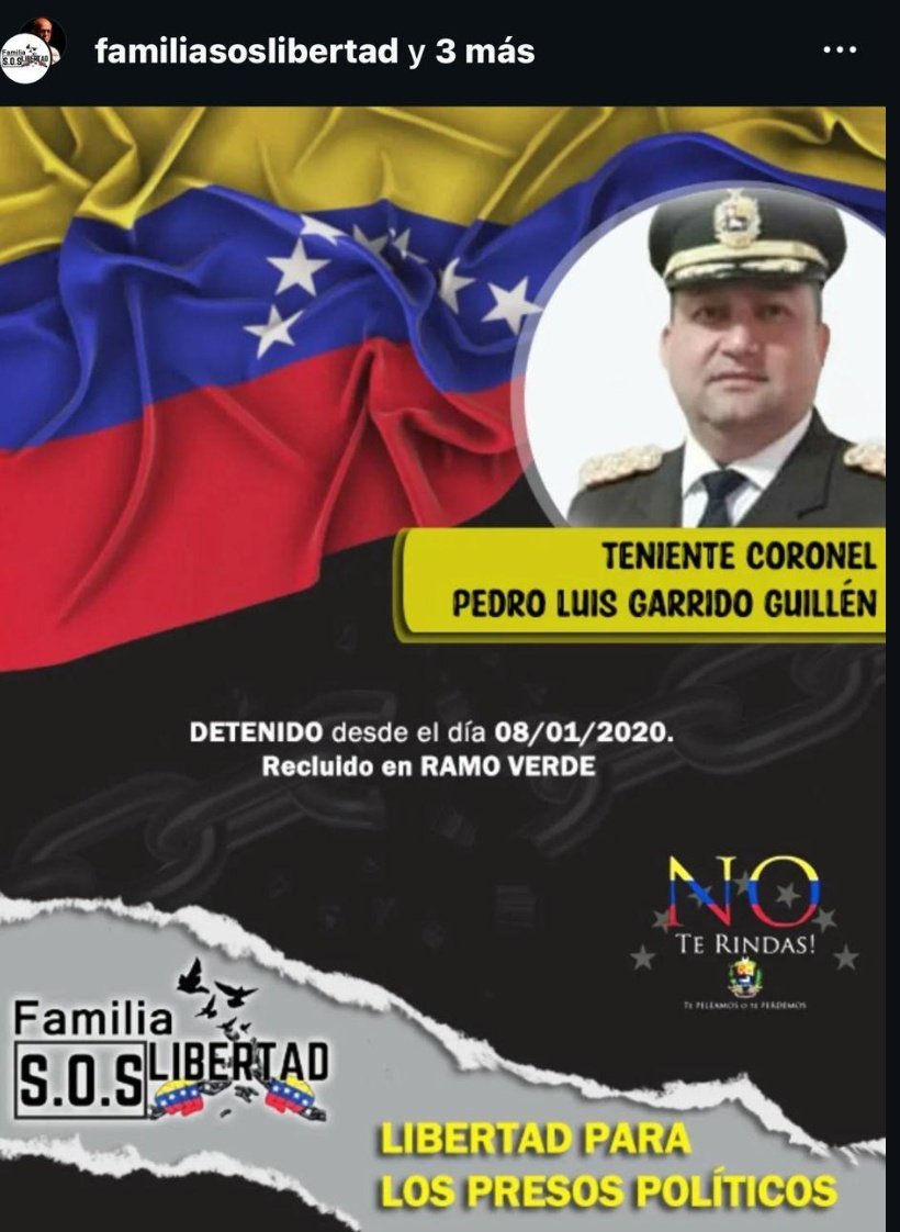 #URGENTE El teniente Coronel Pedro Luis Garrido, hace parte del grupo de militares desaparecidos por el régimen. Fue detenido el 8 de enero del 2020, en la llamada "Operación Europa", condenado a 4 años debió ser liberado el 11 de enero del 2024 cuando cumplió la pena