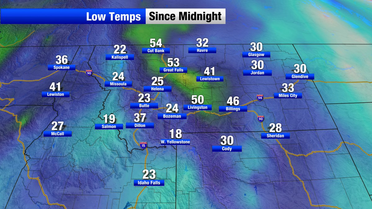 MarkHeyka's tweet image. Wow, look at low temperatures this morning. It remained inthe 50s in Great Falls, Cut Bank and Livingston, most likely due to winds keeping lower levels stirred while elsewhere it was much colder, including 22 in Kalispell and 23 in Butte.
 #NonStopLocal #ABCFoxMontana #mtwx