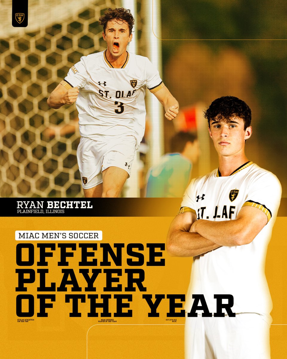 <a href="/StOlafMSOC/">St. Olaf Men’s Soccer</a> Ryan Bechtel became <a href="/StOlafMSOC/">St. Olaf Men’s Soccer</a>'s fourth consecutive MIAC Offensive Player of the Year, joining older brother Shea '25 (2022, 2024) and Victor Gaulmin '24 (2023)!

#UmYahYah | #OlePride | #d3soc