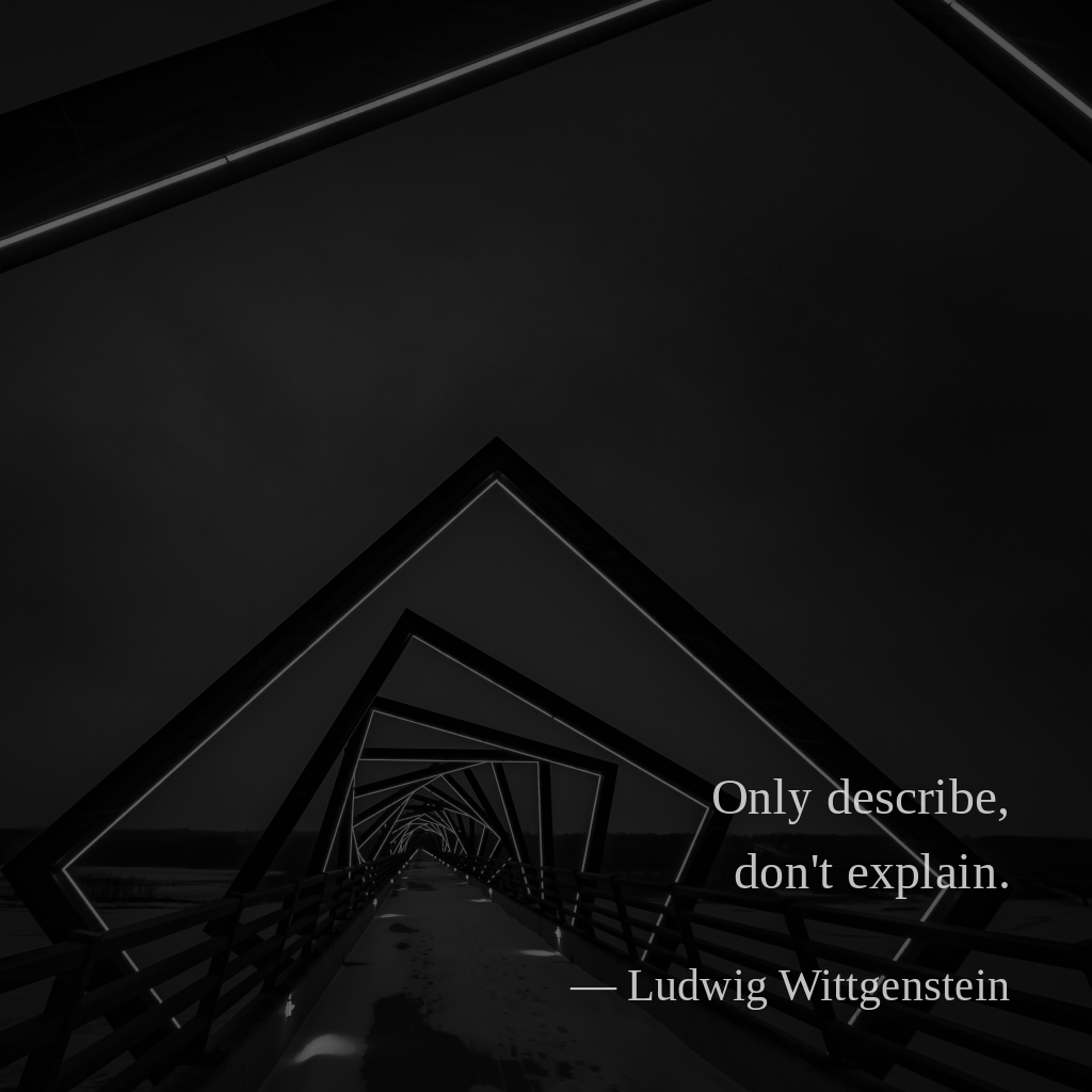 wectar's tweet image. Only describe, don&apos;t explain. ―Ludwig Wittgenstein

#explain