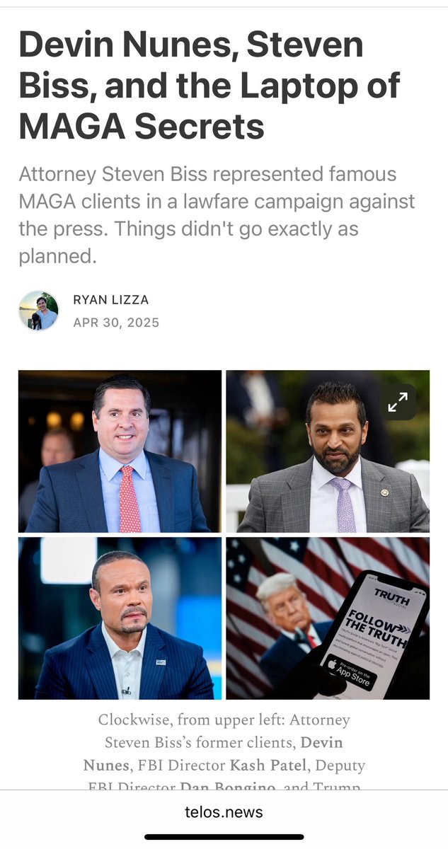 RebeccaRamaley's tweet image. Seems like Jesse Binnall might like borrowing pages from Devin Nunes’ lawyer, Steven Biss:  the SLAPP-happy lawfare guy who floods the courts with headline-bait lawsuits that never stick but smear the target in the press.

politico.com/news/2019/10/2…

telos.news/p/devin-nunes-…