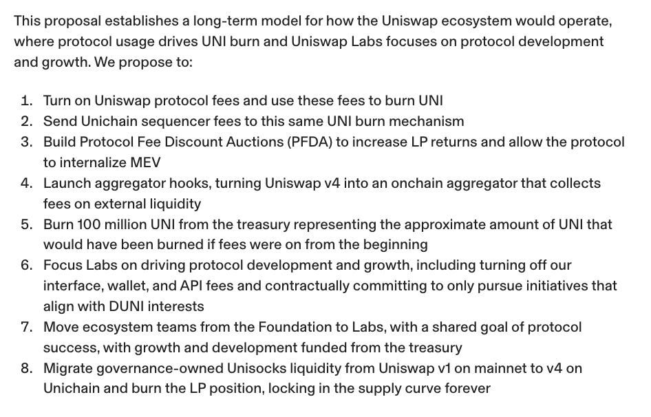 Cointelegraph's tweet photo. 🚨 TODAY: Uniswap CEO Hayden Adams announces first governance proposal to turn on protocol fees and align incentives across the Uniswap ecosystem.

$UNI pumps 38% following the proposal introduction. https://t.co/xU3UChMnzI