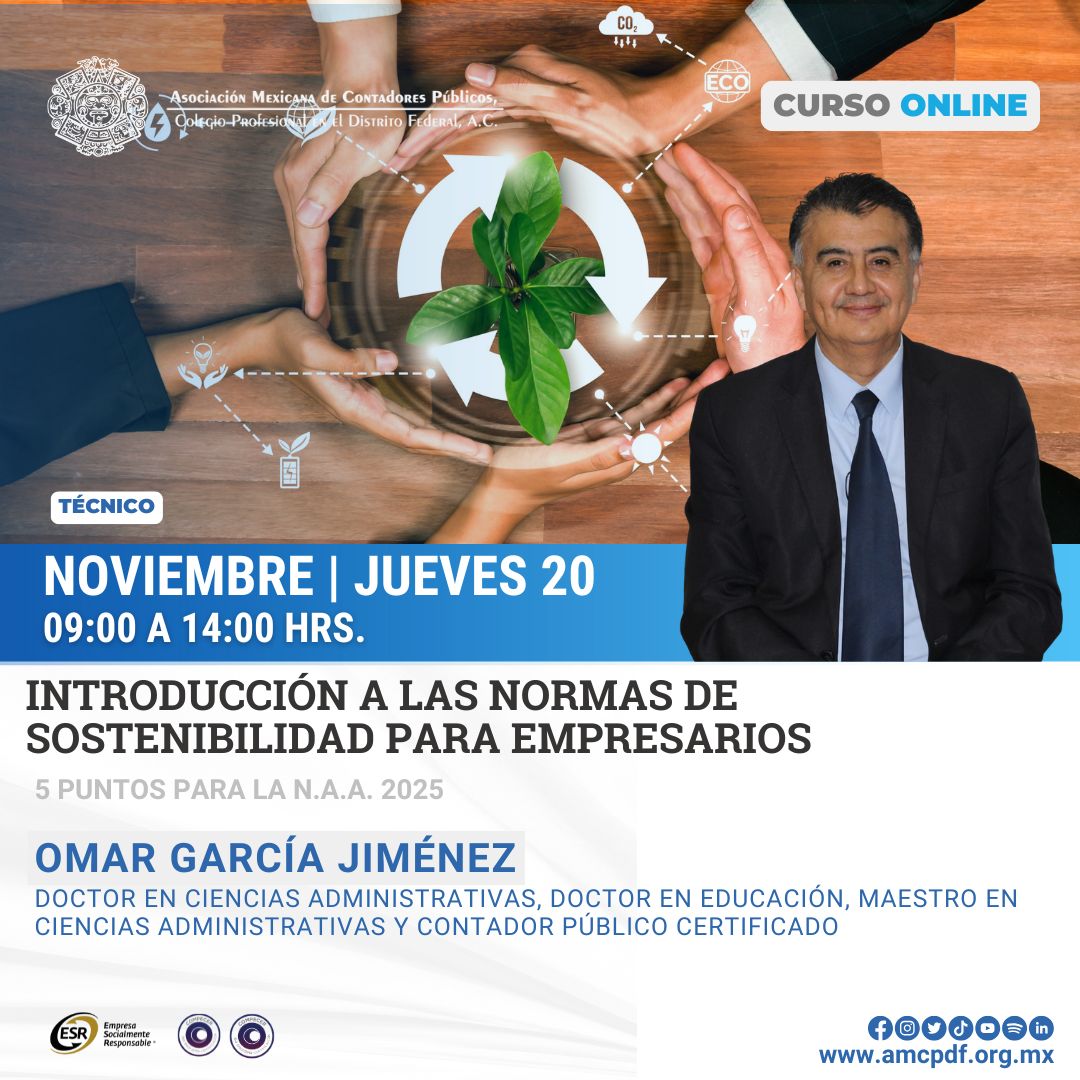 #Curso | Aprende cómo integrar criterios ESG y Normas de Sostenibilidad en la operación empresarial y en la presentación de información para grupos de interés.

📆 20 de noviembre | 09:00–14:00 | Online

➡️ amcpdf.org.mx/detalles-curso…