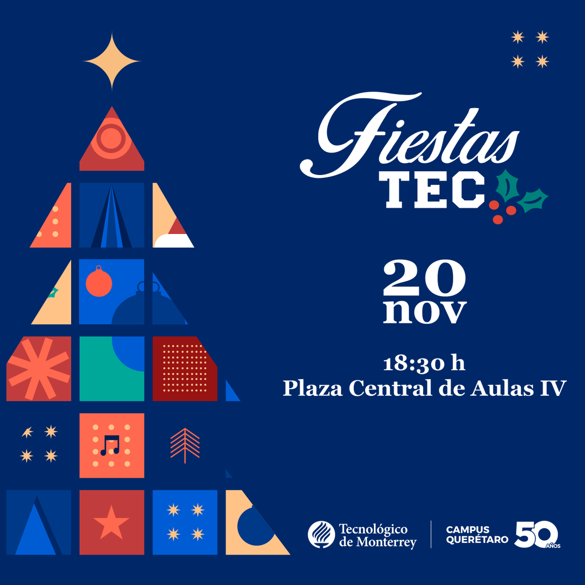 Hay momentos que nos recuerdan por qué estar juntos lo cambia todo 💙
Este 20 de noviembre, 18:30 h en la Plaza Central de Aulas IV, vivamos la magia de #FiestasTec ✨
Una noche para disfrutar, bailar y compartir lo que nos hace únicos 🌟
¡Te esperamos! 🎉