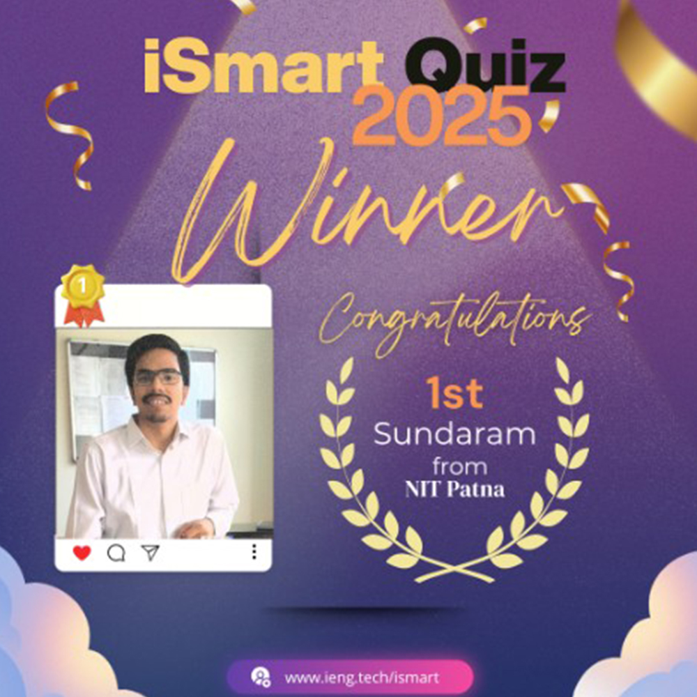 We congratulate this year’s winner, Sundaram from National Institute of Technology, Patna on an outstanding achievement.

Rittal &amp; Eplan are proud to support the iSmart initiative, which continues to inspire and challenge the next generation of engineers across ANZ.