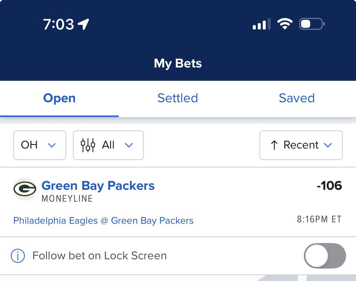 JRBets1's tweet photo. MNF play:

Green Bay Packers ML (-106)

Coming off an embarrassing loss to Carolina, I think GB comes out swinging. Lambeau Field, night game, momentum should be on the Packers side 

#sportsbettingtwitter #sportsbetting #MNF #MondayNightFootball #GoPackGo https://t.co/YYCMRh613L