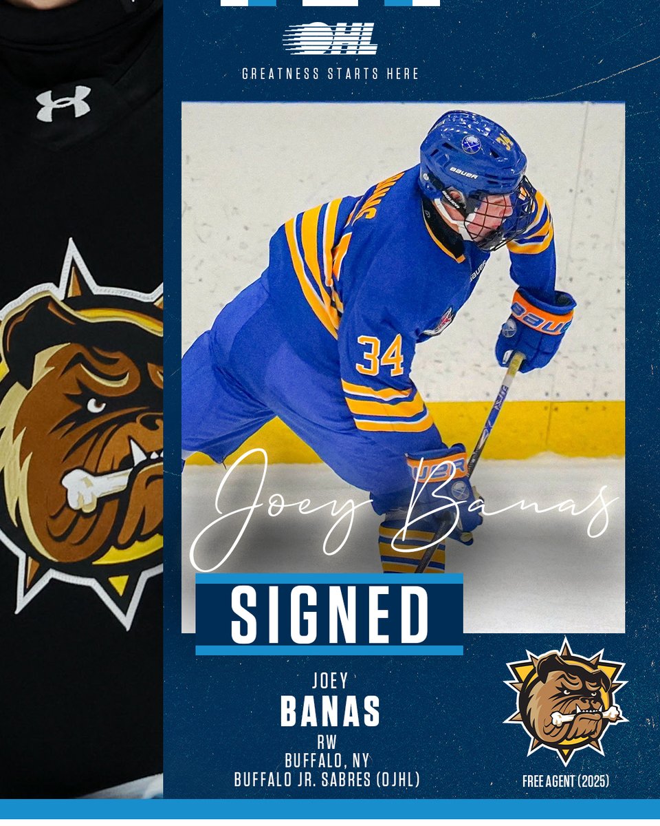 Banas is a Bulldog 🐾

The <a href="/BulldogsOHL/">Brantford Bulldogs</a> have signed free-agent forward Joey Banas to an #OHL Scholarship &amp; Development Agreement!

DETAILS 🗞️: tinyurl.com/mwpk2s9n
