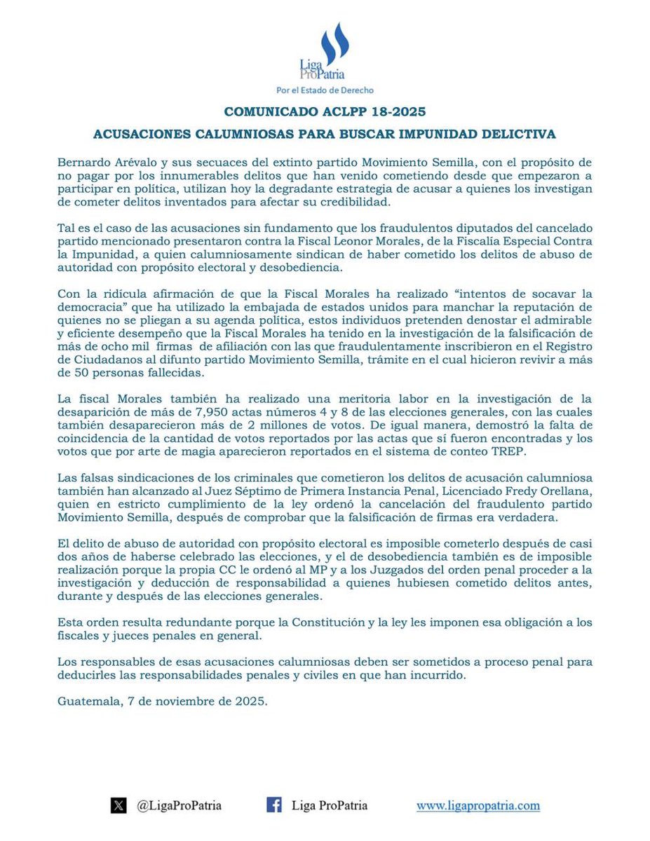 LigaProPatria's tweet photo. @BArevalodeLeon y secuaces del #extinto partido político @msemillagt buscan #impunidad por los #delitos que han cometido.

Acusan a la #Fiscal de la  #LeonorMorales y al #Juez #FredyOrellana de “socavar la democracia”

@OJGuatemala @MPguatemala @CC_Guatemala 

@josecarlospomes @shecht6 @jlgdubon @orecheverria