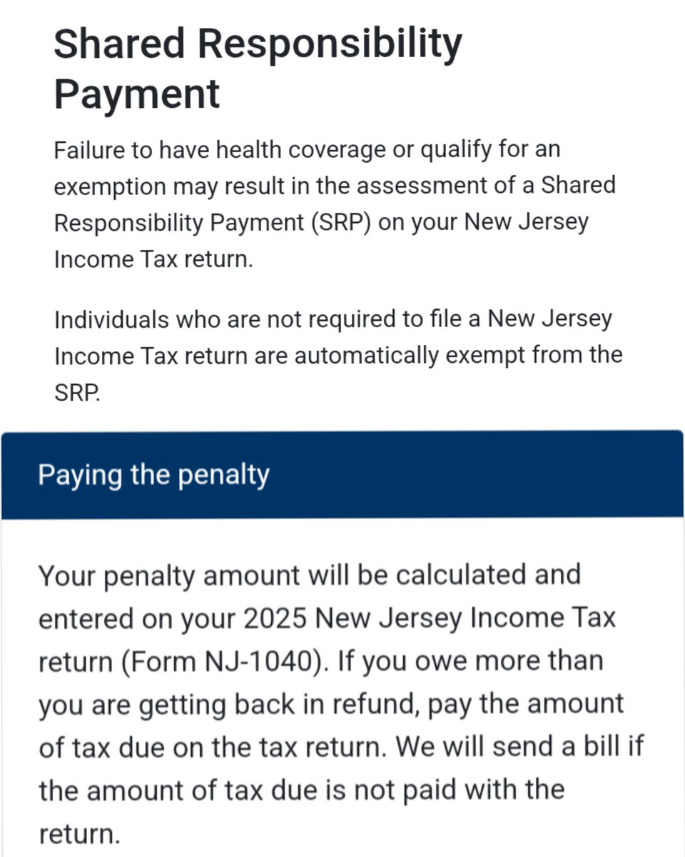 Did you know if you don't get health coverage or qualify for an exemption through New Jersey, the government will charge you through your income tax? 😳 

It's called shared Responsibility Payment, &amp; you'll pay the Minimum: $695 up to $4,908

Thank the Democrats for this