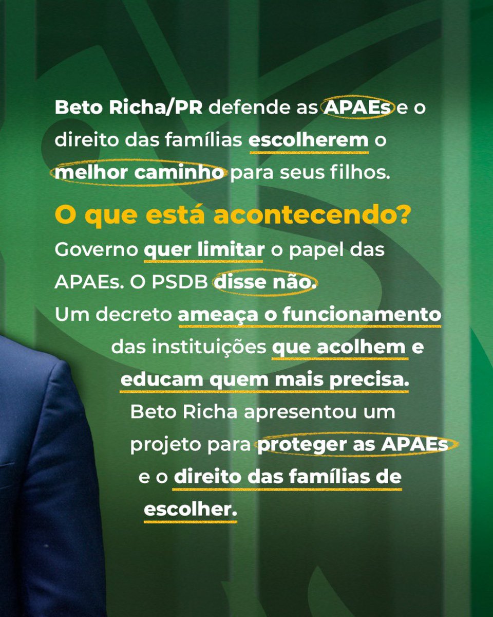 ITV_Oficial's tweet image. As APAEs acolhem, cuidam e transformam vidas há décadas. 💙

O PSDB, com o dep. Beto Richa, defende o direito das famílias de escolher o melhor caminho para seus filhos.

Inclusão é garantir escolhas, não impor caminhos. ✋

#PSDB #ITV #Inclusão #APAE