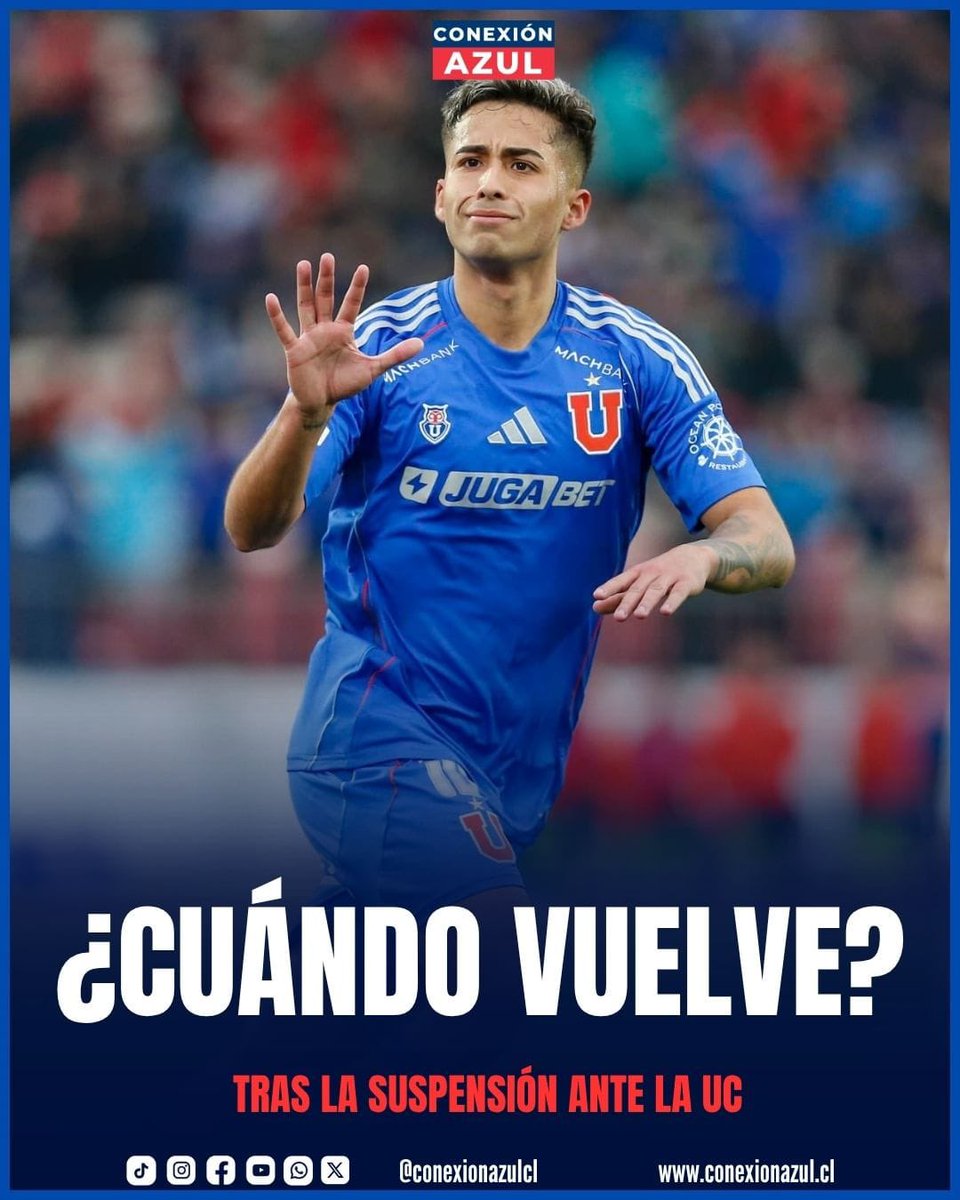 ⁉️ ¿Cuando vuelve Lucas Assadi de su suspensión?

Luego de la sanción recibida ante Universidad Católica, el 10 de los azules ha debido ausentarse por tres partidos, de los cuales ha cumplido dos, ante Everton de Viña del Mar, Deportes Limache y terminará de cumplir su sanción