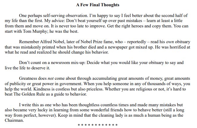 FluentInFinance's tweet image. Warren Buffet said goodbye today. His final words in his farewell letter: