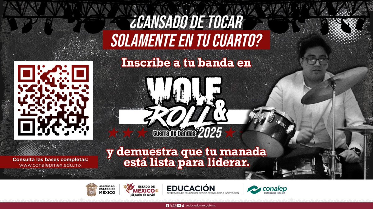 ConalepGbaz's tweet photo. ¡La #GuerraDeBandas más feroz está aquí! ⚡🐺
Demuestra tu #TalentoCONALEP en #WolfAndRoll 2025 🎸
🔥 Reúne a tu banda y regístrense 👉 https://t.co/Yaysq9IpyN
#OrgullosamenteCONALEP #OrgullosamenteLOBOS #soyconalepgustavobaz https://t.co/S6QFMwldiR