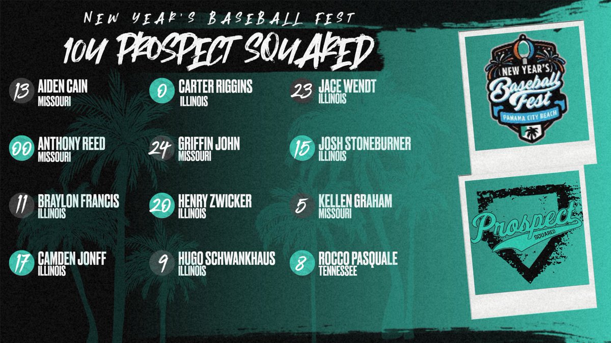_YBNetwork's tweet image. 🚨 Roster Drop🚨

🌴⚾️Prospect Squared 10U Roster ⚾️🌴 

Congratulations to the following players on being selected to attend the 2025 New Year’s Baseball Fest

#P2Family