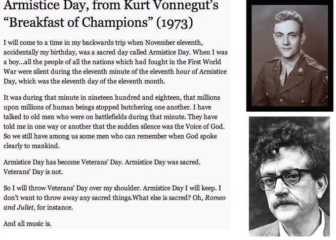 LiterateIndy's tweet photo. Armistice Day, by Kurt Vonnegut, who was born in Indianapolis on this day in 1922: https://t.co/ePMn3mpybb