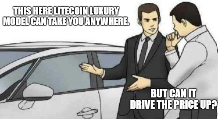 litecoin's tweet image. How it feels to explain Litecoin utility to a degen: