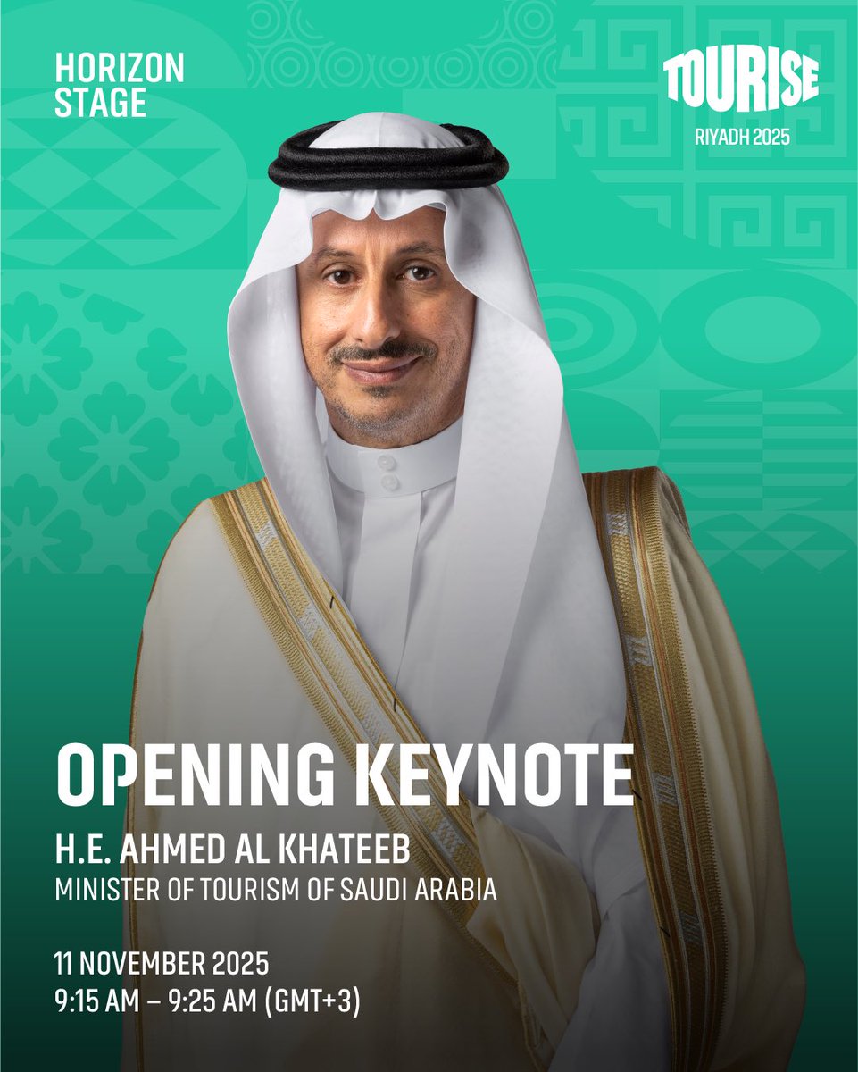 H.E. Ahmed Al Khateeb, Minister of Tourism of Saudi Arabia, will shortly kick off the inaugural #TOURISE25 summit during the Opening Ceremony session.

Join global leaders shaping tourism’s tomorrow, stream the event live.
streaming.tourise.com/gZNdd8

#FutureOfTourism