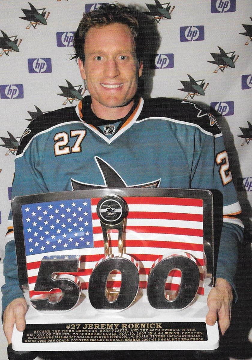 Nov. 10, 2007:

Against the Coyotes at the Shark Tank, #SJSharks forward Jeremy Roenick became the third American-born player to score 500 NHL goals with a second period goal that held up as the game winner.

📸 Sharks Magazine vol.18/no.3
🚨 PHX 1, SJ 4 🚨