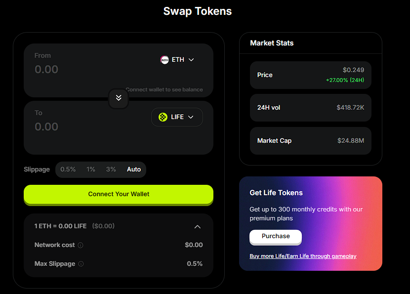 You can now swap ETH on <a href="/base/">Base</a> directly to $LIFE via <a href="/AerodromeFi/">Aerodrome</a> — all through the Cyberlife's website! ⚡️

👉 cyberlife.gg/swap