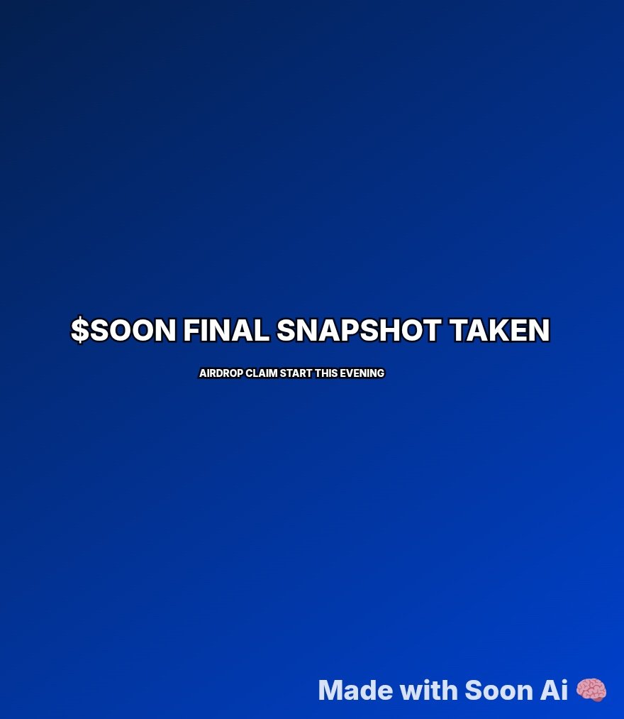 Snapshot Taken ✅
All addresses from yesterday’s ongoing multiple giveaways have been fairly added to the $SOON Airdrop List.

Check your eligibility at 👉 soonai.xyz

You can also view the $SOON launch and claim time (in your local timezone) directly on the website.