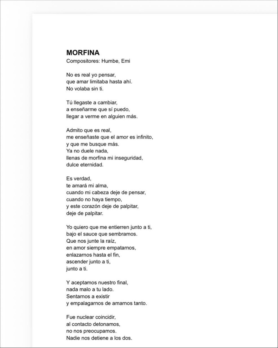 el amor se debe de sentir como morfina de humbe