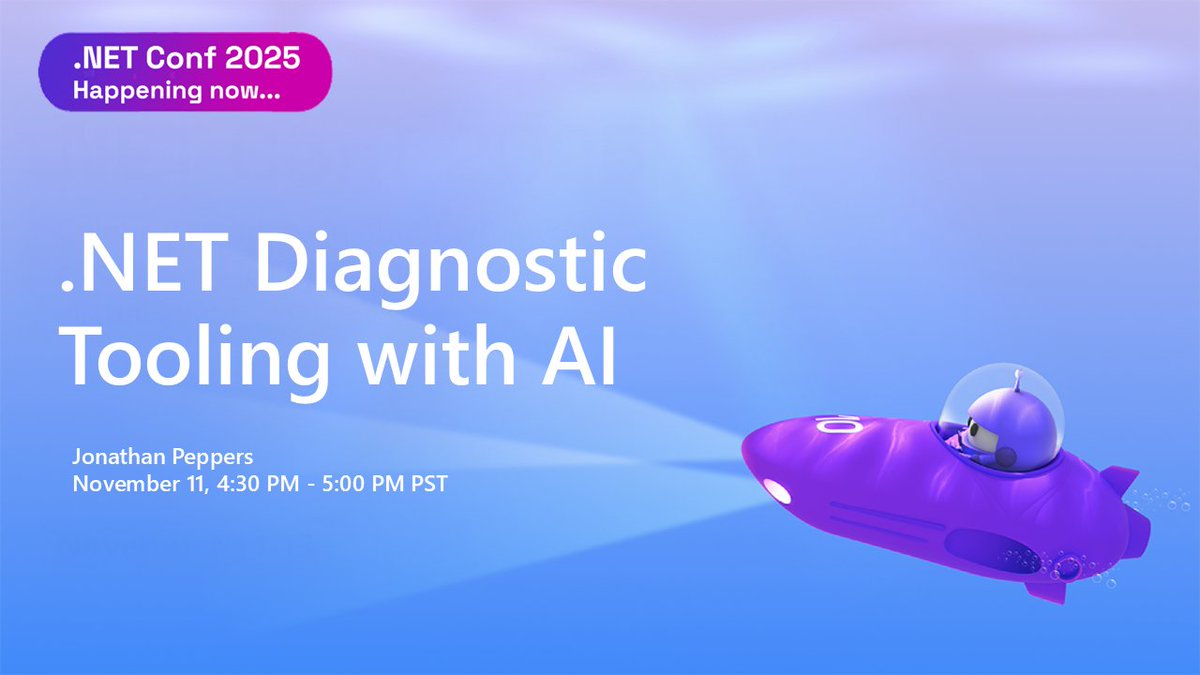 aspnet's tweet image. ✨ NOW on .NET Conf 2025 ✨
.NET Diagnostic Tooling with AI
4:30 PM - 5:00 PM PST
Join us LIVE ➡️ msft.it/6011tHUnd
Follow the conversation: #dotNETConf #AgenticAI