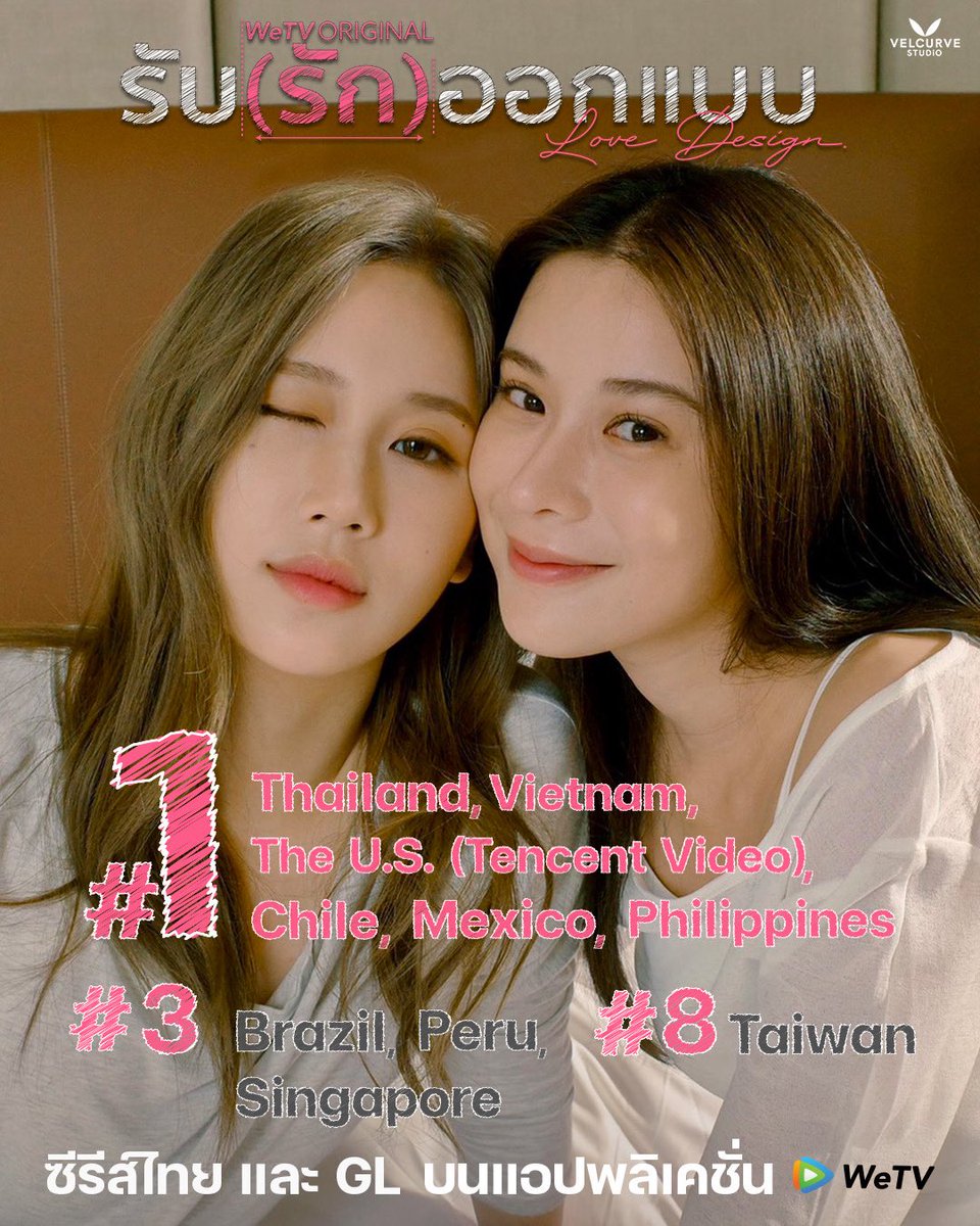 lovedesignth's tweet image. #LoveDesignSeries อันดับ 1 ซีรีส์ไทย
🏆 #1 Thailand | Vietnam | The U.S.| Chile| Mexico | Philipines  และ GL บนแอปพลิเคชั่น #WeTV 🌏

ขอบคุณทุกคนที่อยู่ด้วยกัน💕
“รับ(รัก)ออกแบบ” จะยังคงมอบรอยยิ้ม
ให้แฟนๆทุก EP นะค้าา

#รับรักออกแบบ 
#WeTVOriginal 
#VelcurveStudio