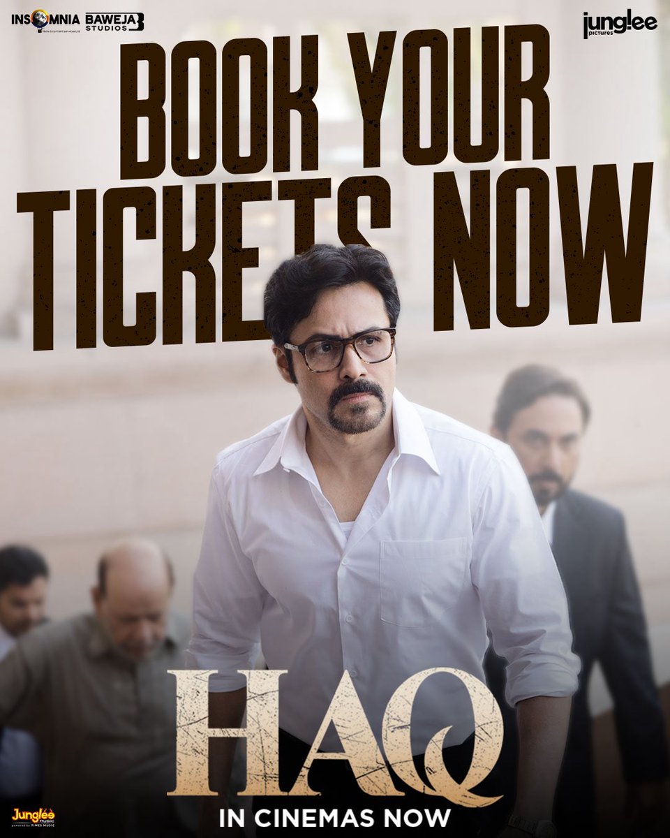 Witness Abbas Khan's fight for HAQ. 

Book your tickets now for ₹99 - valid only for today.
🔗- bookmy.show/Haq

#Haq in cinemas now.

<a href="/yamigautam/">Yami Gautam Dhar</a> <a href="/emraanhashmi/">Emraan Hashmi</a> #VartikaSingh #DanishHusain <a href="/ChadhaSheeba/">SHEEBA CHADHA</a> <a href="/aseemjh/">Aseem Hattangady</a> <a href="/VidyarthiPiloo/">Piloo Vidyarthi</a> <a href="/Suparn/">Suparn S Varma</a> <a href="/vineetjaintimes/">Vineet Jain</a> #AmritaPandey