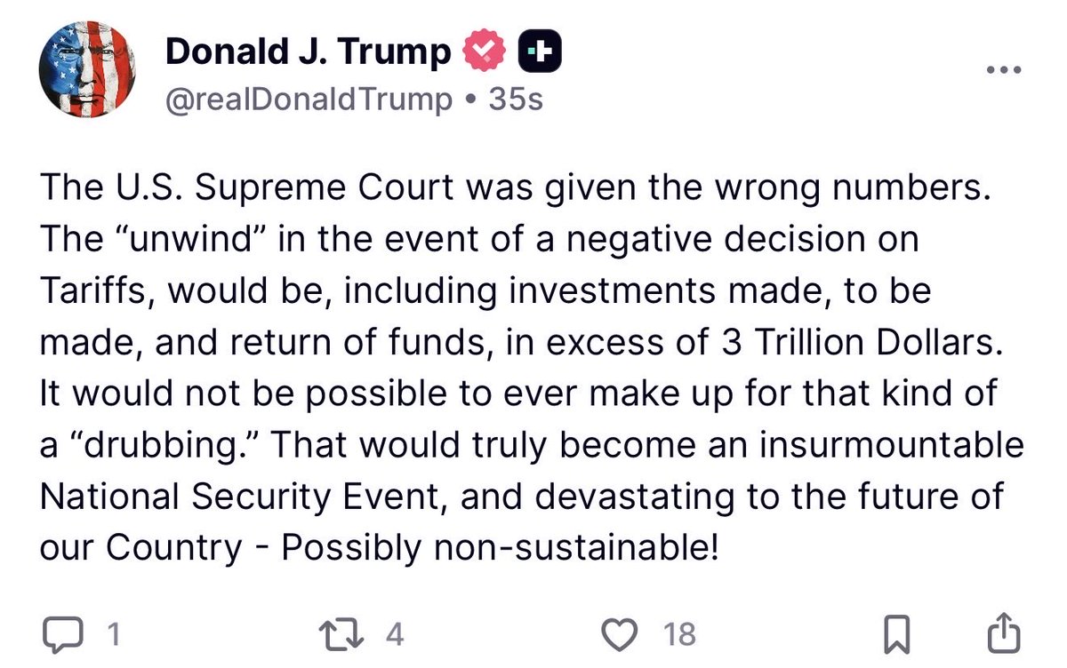 MAGAVoice's tweet image. BREAKING 🚨 At 12:37 AM President Trump warns America of the DAMAGE the Supreme Court could do by taking his RIGHT to put Tariffs on Countries

“Return of funds, in excess of 3 Trillion dollars”

TIME TO GET LOUD MAGA