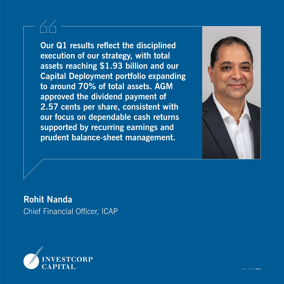 ICAP reports its Q1 FY26 results, maintaining one of the strongest dividend profiles on the ADX alongside continued income growth and stable profitability. The company reported a solid start to FY26, with net profit stable at $12 million, total income up 20% year-on-year to $24