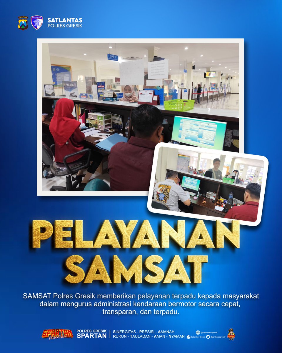 HumasGresik's tweet image. Anggota Satpas Polres Gresik melaksanakan melayanan kepada Pemohon Samsat
.
.
.
#polresgresik #poldajatim #polresgresikkabupaten #infogresik #gresikupdate #kapolresgresik #police #polisi #polri #polisilalulintas #jawatimur #gresik #multimediahumaspolri #kamihumaspolri #berita