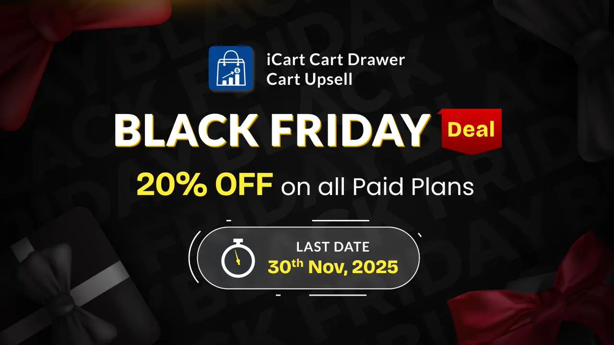 identixweb's tweet image. Boost your AOV this Black Friday with iCart:

 ✅ Create irresistible upsell &amp;amp; cross-sell offers
 ✅ Boost AOV by 30%

Get 20% OFF when you install the app using this special link: tinyurl.com/icartBFCM

Don’t miss this.

#Shopify #BlackFriday #CyberMonday #BFCM