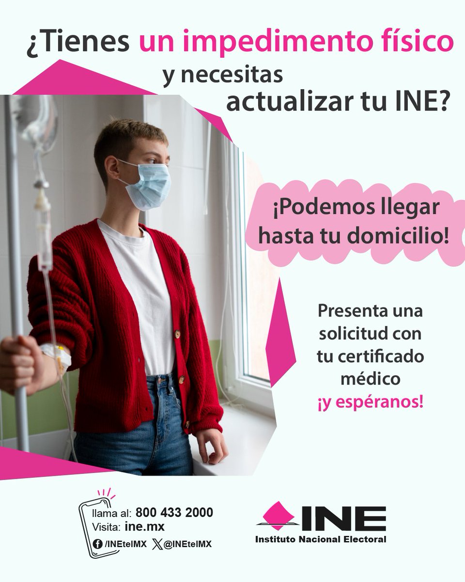 #🪪 Si no puedes acudir al Módulo de Atención Ciudadana por alguna discapacidad o impedimento físico, el #INEMexico acude a tu domicilio a
realizar tu trámite de #CredencialParaVotar
¡Conoce más información en ine.mx!