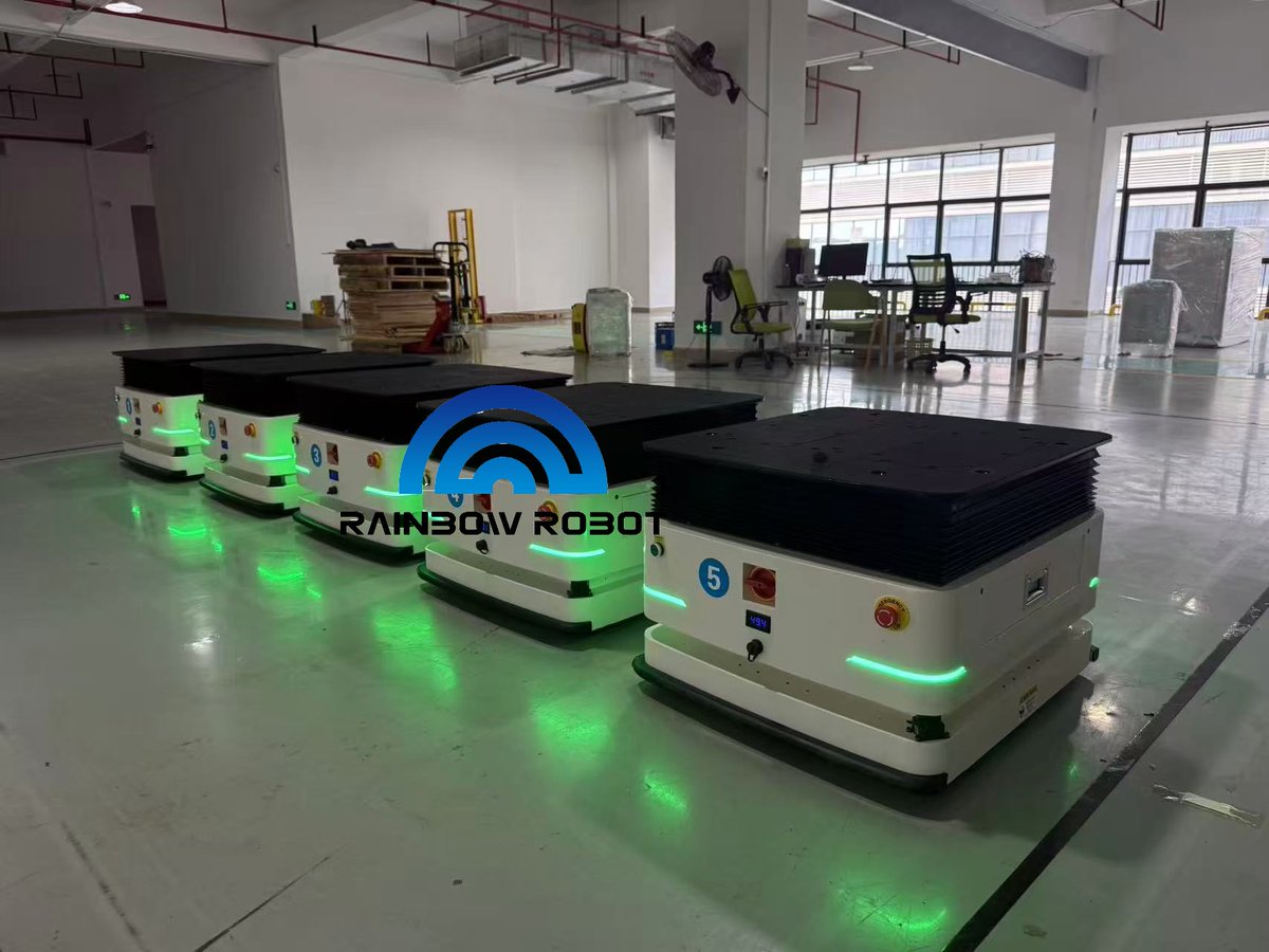 RainbowRobot123's tweet image. The first 5 units of our 100% customer-tailored Lift AMRs, fully completed and ready for shipment! These specialized units were designed and manufactured in just 45 days to meet the client’s unique requirements—marking the successful delivery of our first order. #agv