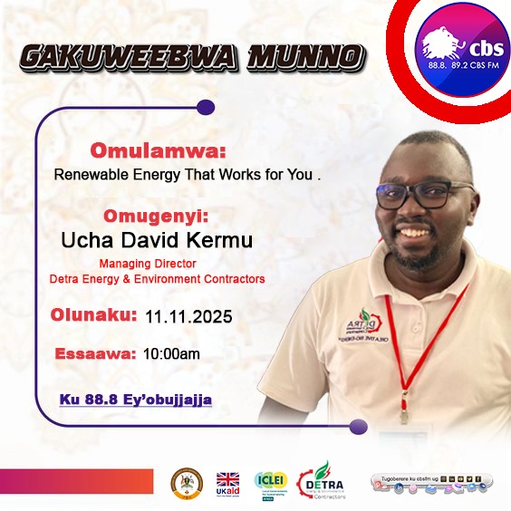 DetraEnergy's tweet photo. π Live this morning!
Join us on @cbsfm_ug from 10:00 to 10:30am for insights on Renewable Energy That Works for You! As we unpack how clean energy is transforming communities across Uganda.
@ICLEIAfrica @MEMD_Uganda @UKaid
#CleanCooking #ICLEIAfrica #UKAid #EnergyTransition https://t.co/Vz9Fyr8kvk