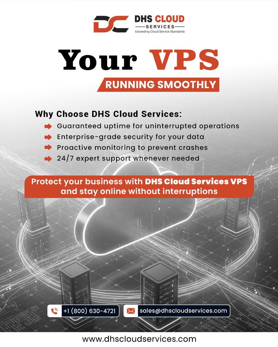 UpcloudDhs's tweet image. Keep your VPS running at peak performance ⚙️

With DHS Cloud Services, enjoy guaranteed uptime, enterprise-level security, and 24/7 expert support — because your business deserves nothing less than reliability and speed. ☁️💪
.
.
#vpshosting #cloudservices #dhsvps #securehosting