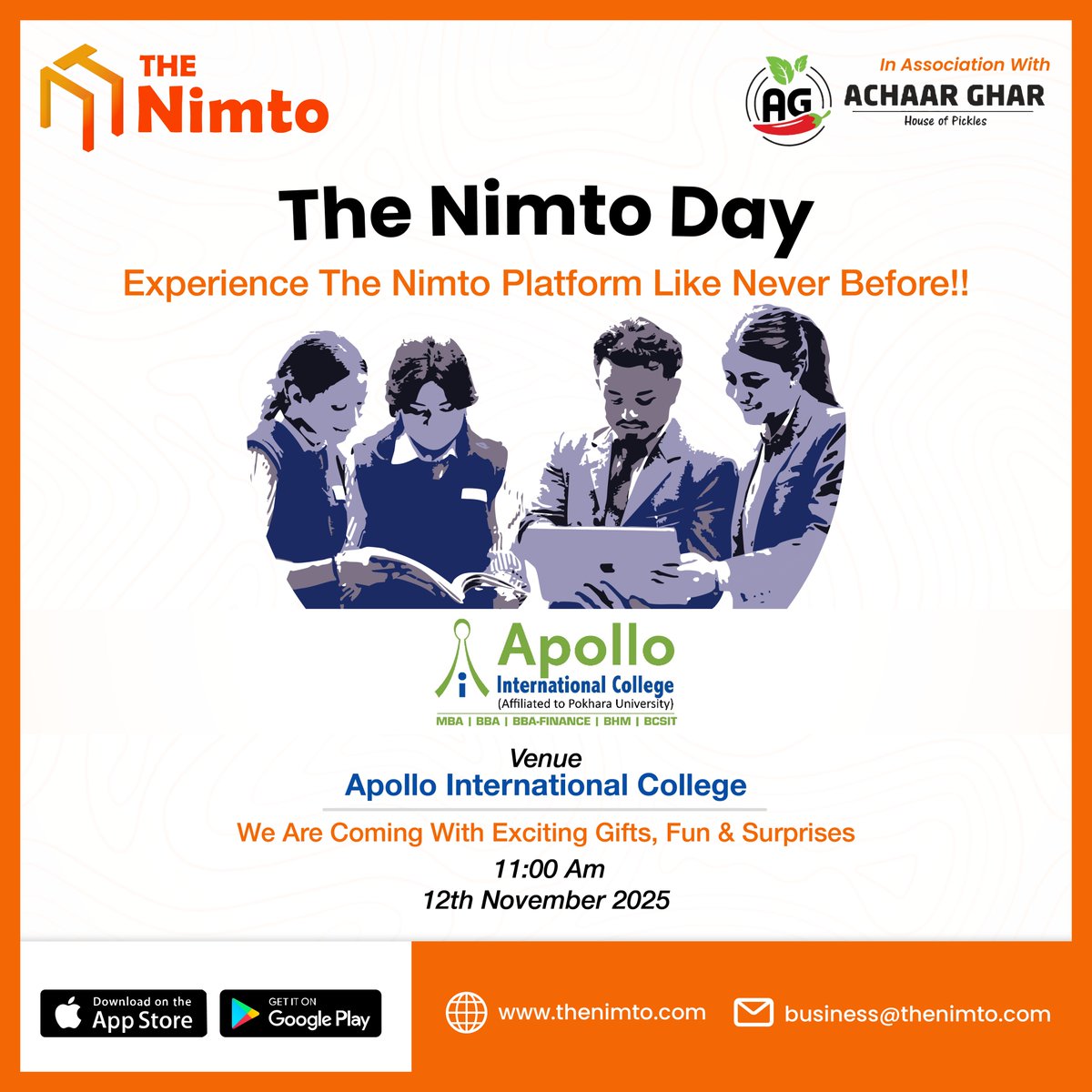 TheNimto's tweet photo. Catch us live at 𝐀𝐩𝐨𝐥𝐥𝐨 𝐈𝐧𝐭𝐞𝐫𝐧𝐚𝐭𝐢𝐨𝐧𝐚𝐥 𝐂𝐨𝐥𝐥𝐞𝐠𝐞 for 𝐀𝐩𝐨𝐥𝐥𝐨 𝐈𝐧𝐭𝐞𝐫𝐧𝐚𝐭𝐢𝐨𝐧𝐚𝐥 𝐓𝐡𝐞 𝐍𝐢𝐦𝐭𝐨 𝐃𝐚𝐲𝐂𝐨𝐥𝐥𝐞𝐠𝐞 on 𝟏𝟐𝐭𝐡 𝐍𝐨𝐯𝐞𝐦𝐛𝐞𝐫, 𝟏𝟏:𝟎𝟎 𝐀𝐌.

#TheNimtoDay #ApolloCollege #NepalEvents https://t.co/5zzhrOftJp