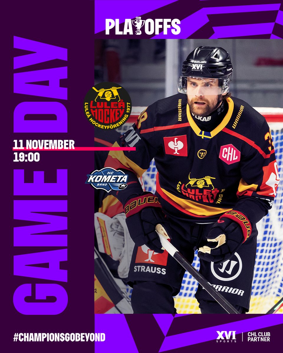 Välkommen på kvällens hemmamatch!
Biljetter finns på brnw.ch/21wXnuA.

Nedsläpp kl 19:00 för den första slutspelsmatchen i CHL 2025/2026. Luleå Hockey mot tjeckiska mästarna Kometa Brno.

Se matchen på plats eller på Viaplay.