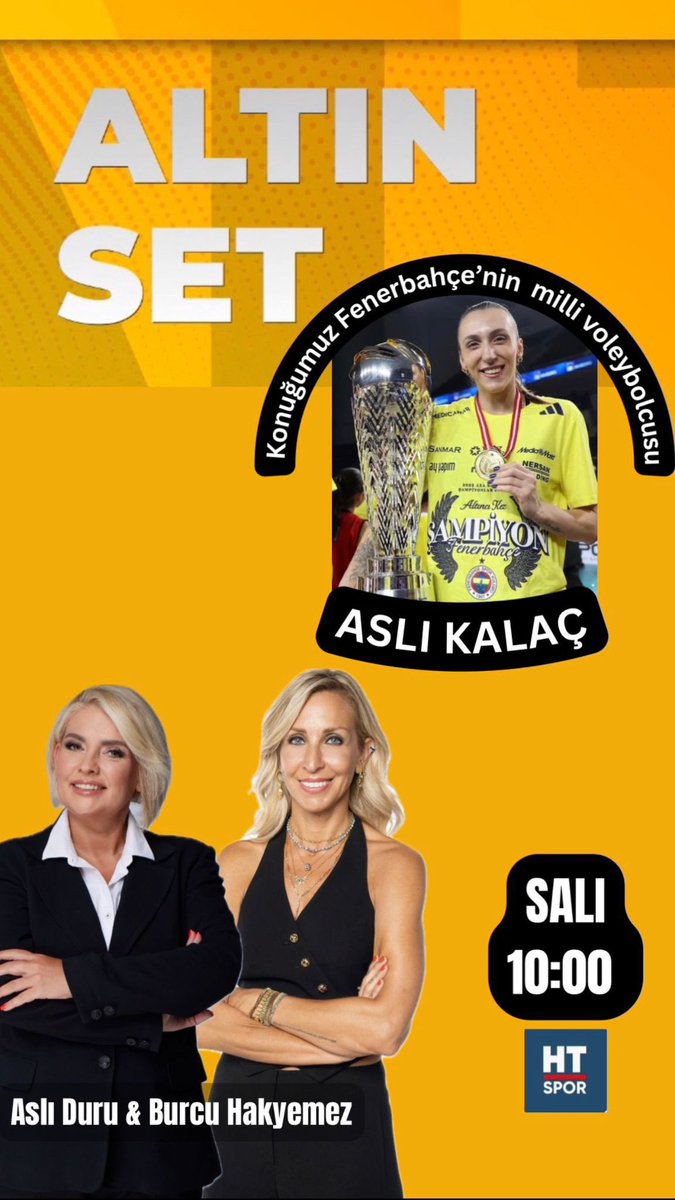 Salı sabahlarının klasiği Altın Set programımızda <a href="/Boovolley/">boovolley</a> ile konuğumuz  <a href="/FBvoleybol/">Fenerbahçe Medicana</a> un başarılı milli orta oyuncusu canım Aslı Kalaç. 
Sabah kahvelerinizle ve sorularınızla bekleriz. 🏐💫  <a href="/aslikalacc/">Aslı Kalaç</a>