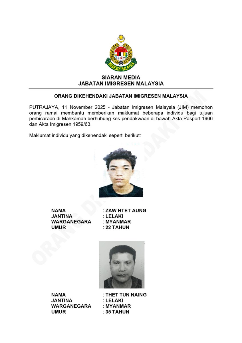 imigresenmy's tweet photo. 𝙊𝙍𝘼𝙉𝙂 𝘿𝙄𝙆𝙀𝙃𝙀𝙉𝘿𝘼𝙆𝙄 𝙅𝘼𝘽𝘼𝙏𝘼𝙉 𝙄𝙈𝙄𝙂𝙍𝙀𝙎𝙀𝙉 𝙈𝘼𝙇𝘼𝙔𝙎𝙄𝘼 https://t.co/1l8DFulmY7