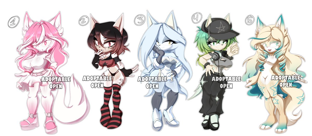MULTIPLES ADOPTABLES 🌈

SB: 25 usd/ 500 mxn 
AB: 50 usd (includes nudes version)
AB2: 100 usd (includes Reference sheet &amp; 2 extra art)