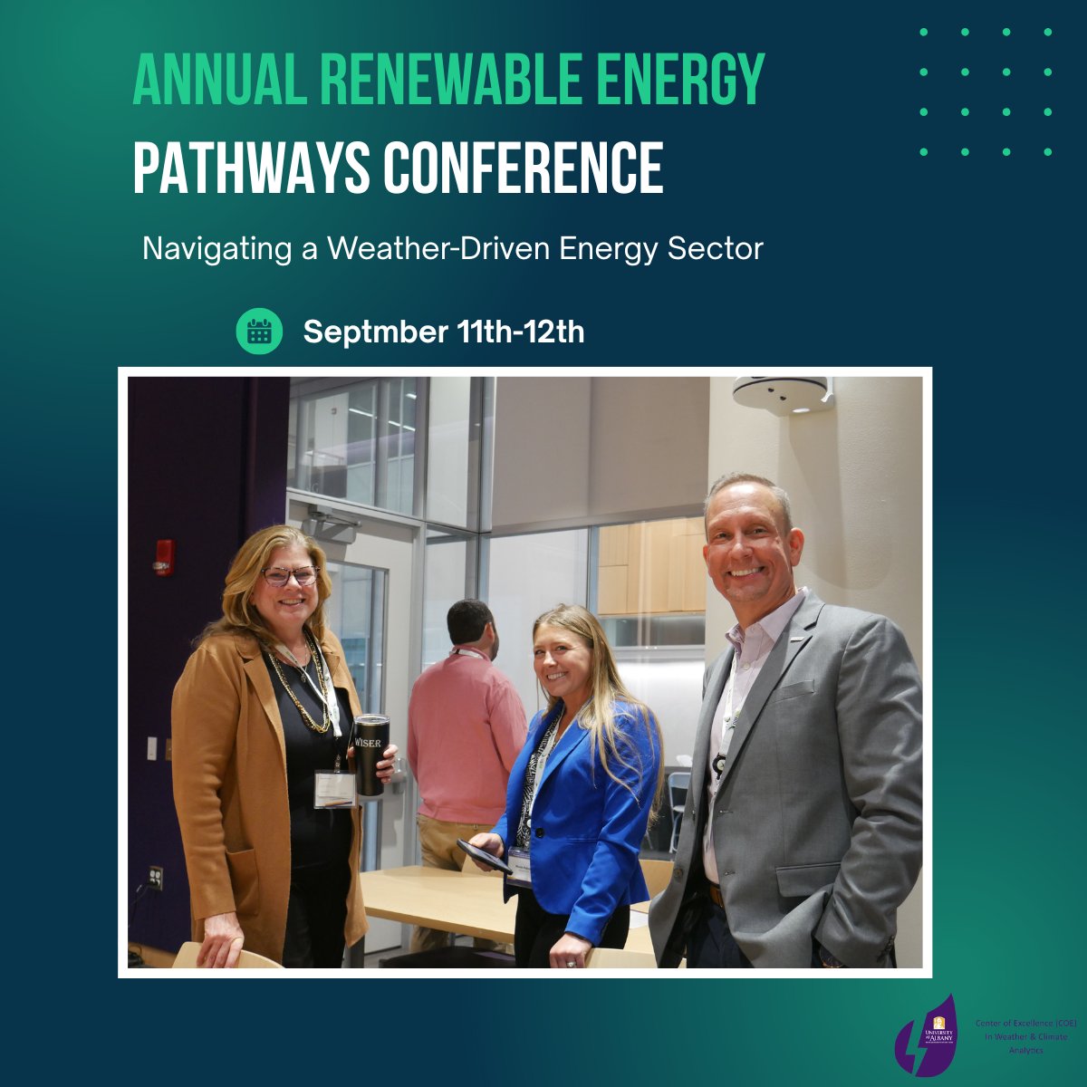 UAlbanyWxCOE's tweet image. The Renewable Energy Pathways Conference brought together utilities and innovators to tackle a weather-driven energy future.
Learn how the COE supports New York’s transition: weatheranalytics.org
#EnergyInnovation #WeatherAnalytics #RenewableEnergy