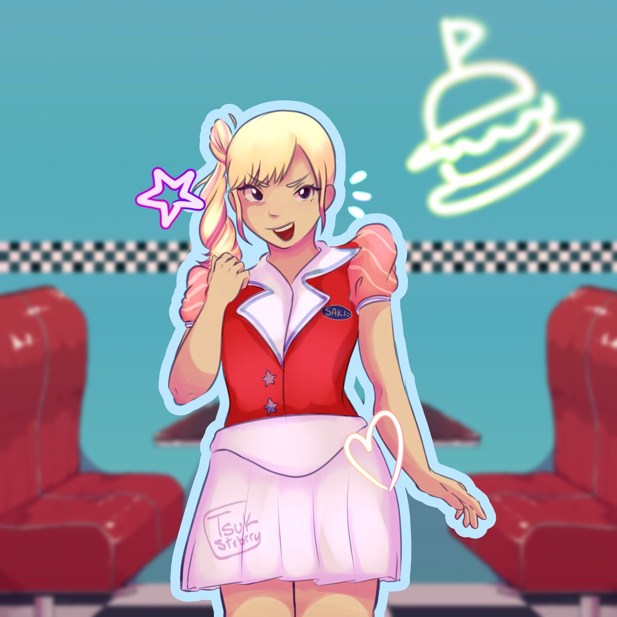 tsukstrbrry's tweet photo. saki redraw 6 months apart #prsk_FA https://t.co/x00KRsQmby
