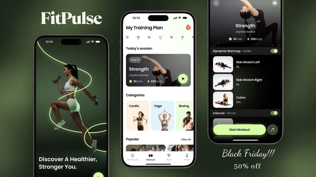 FitPulse330's tweet image. Your fitness, your way.
FitPulse builds personalized workouts that adapt to your goals  from home, gym, or anywhere life takes you. This Black Friday 2025, 50% off on Signin to get a tailored plan just for you. 
#FitPulse #SmartFitness #AIWorkout #HealthyLiving #DigitalWellness